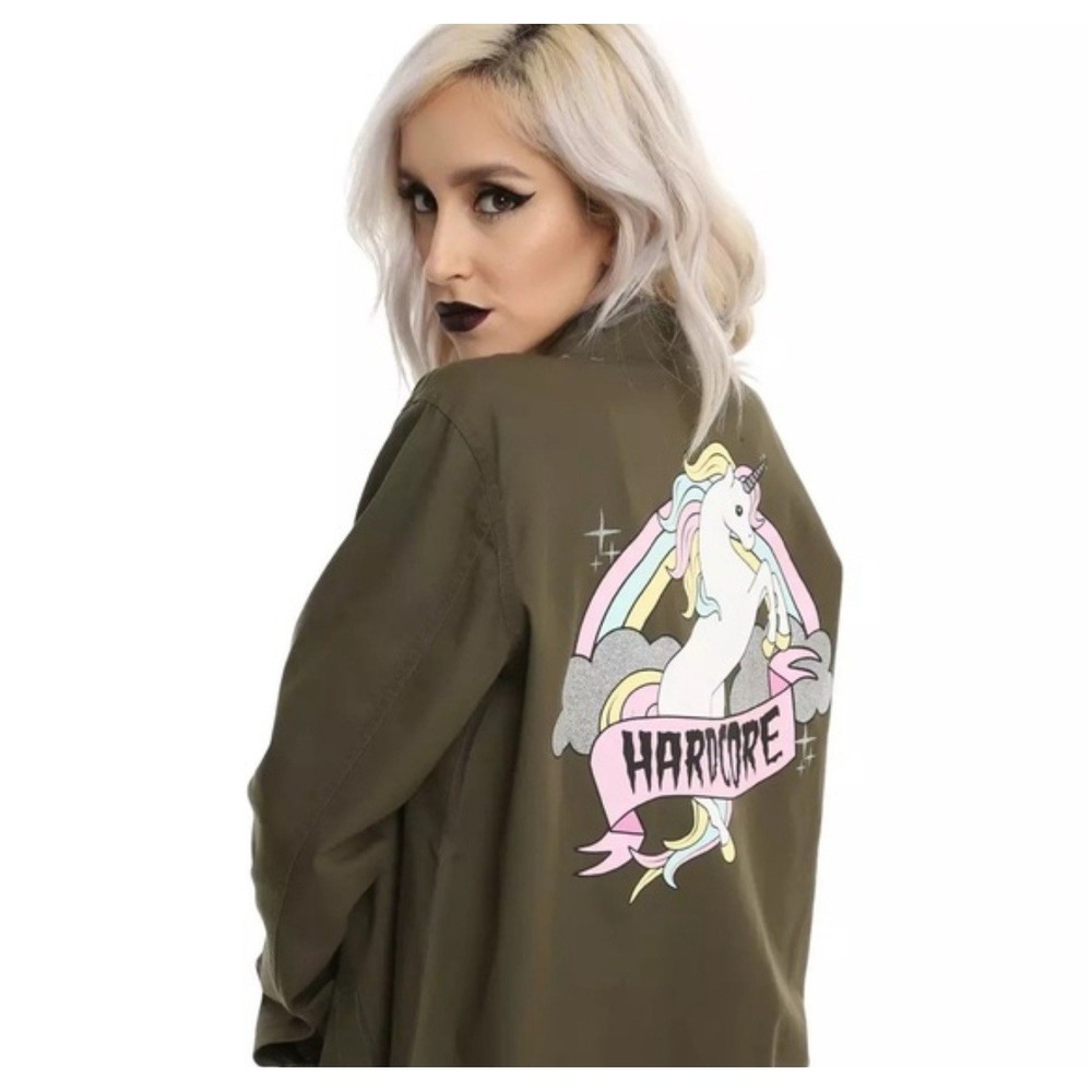 Hot Topic Hardcore Unicorn Womens‎ Military Jacket  Size L Cute Goth Mall Goth